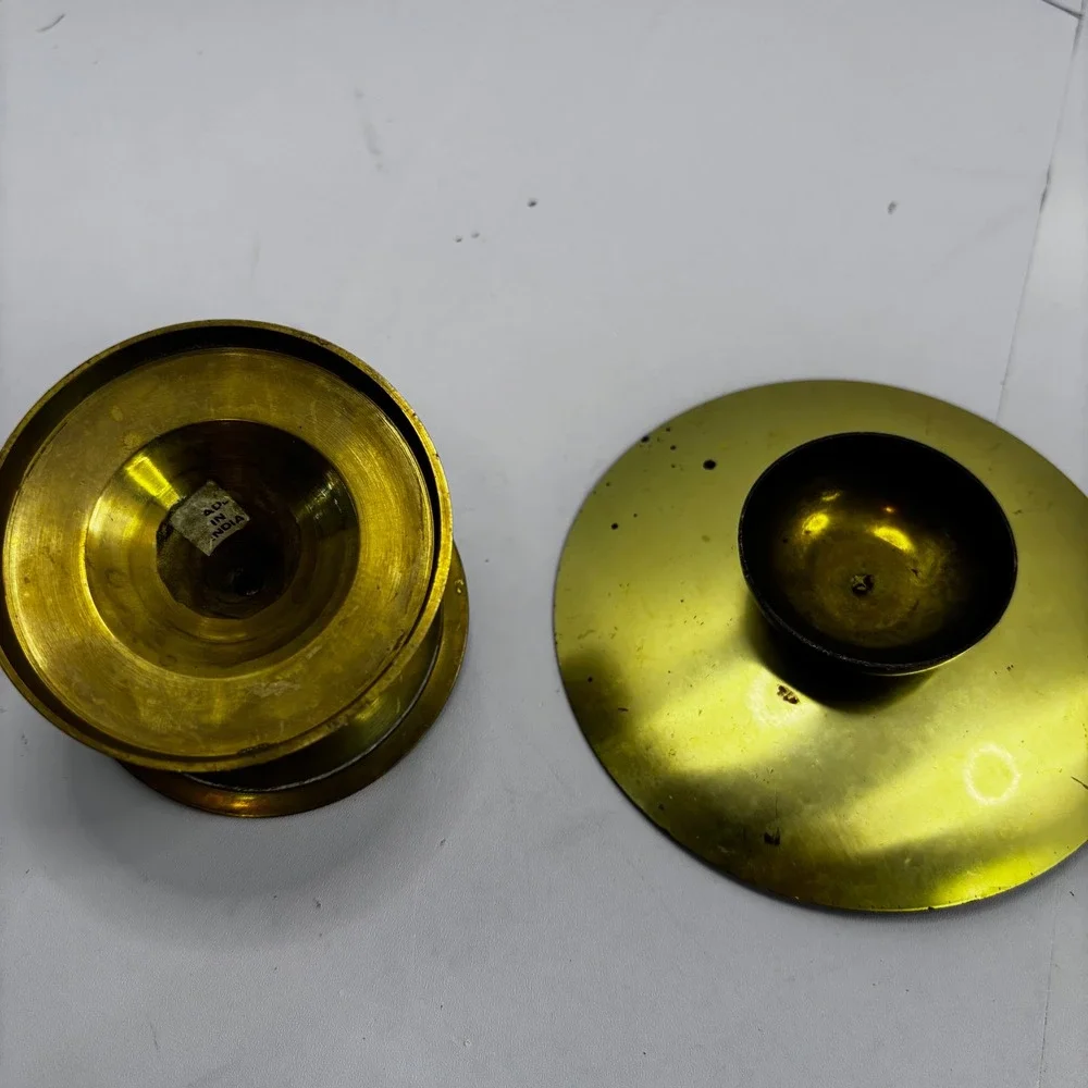 Vintage Brass Pillar Candle Holders Set of 2 Spike‎ Plate Pedestal Made in India